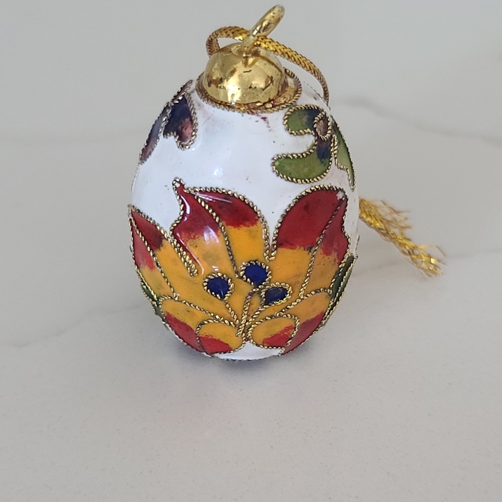 Vtg Set of Four Cloisonné Christmas Ornaments Hummingbird Snowman Ladybug Flower - Picture 6 of 10